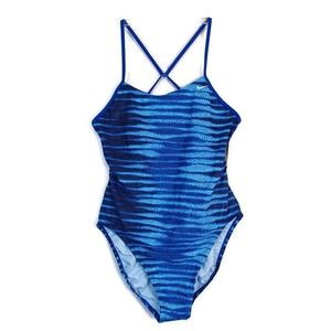 Nike Swim Hydrastrong Cut-out Womens Athletic Blue Animal Print One Piece 14